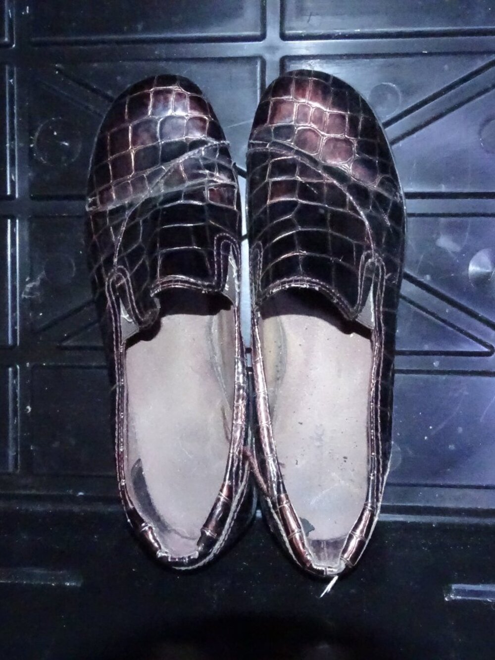 Clarks Bendables Metallic Brown Croc Embossed Slip On Loafers Wedge Comfort Flat